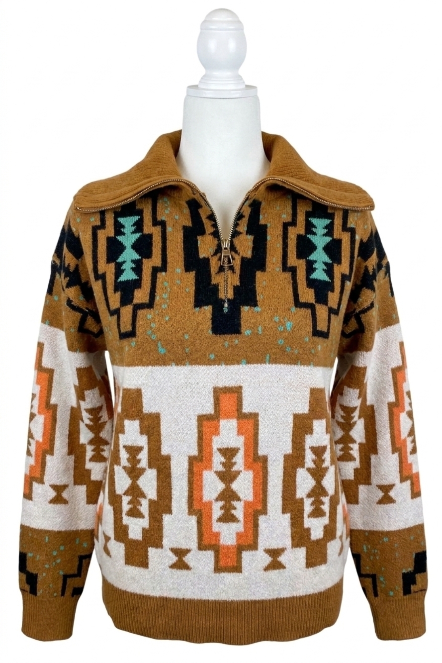 NEW BIBI the rowdy aztec sweater in brown